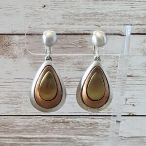 Vintage Clip On Earrings Tri Color Dangle - Poor Condition